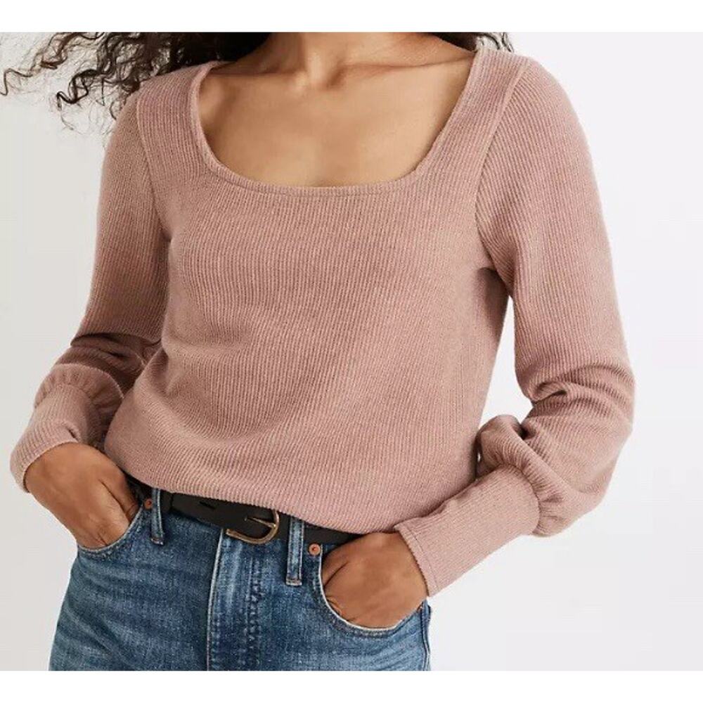 Madewell Sweater Womens Ottoman Rib Square Neck Top Mauve Boho Fairy Mb170